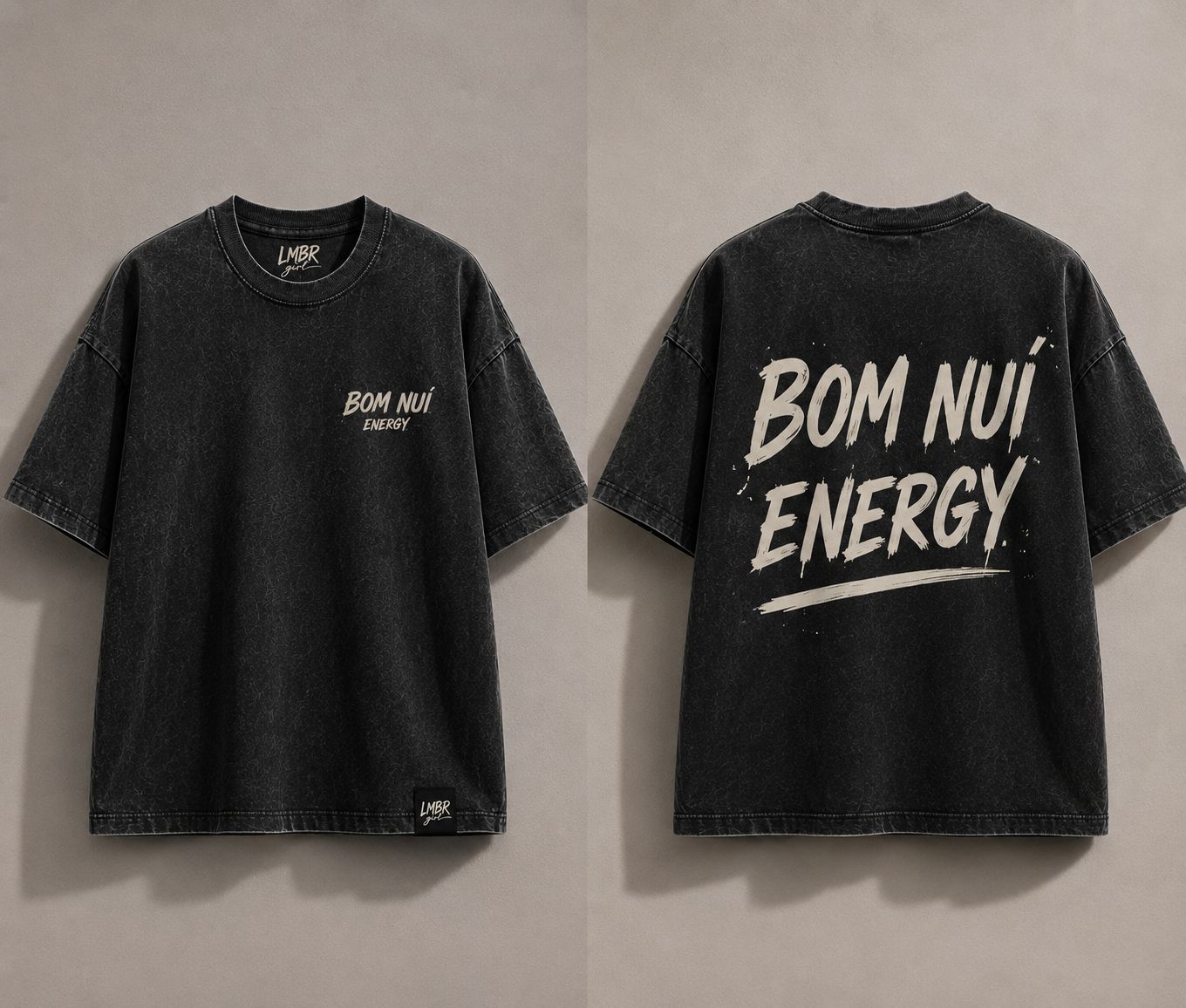 Tee Bom Nuí Energy — brush lettering back print