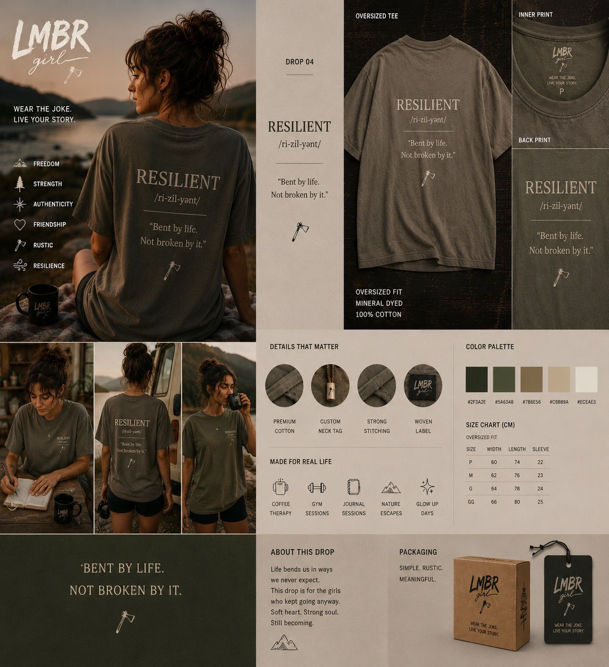 Tee RESILIENT Drop 05 — definition print, verde musgo
