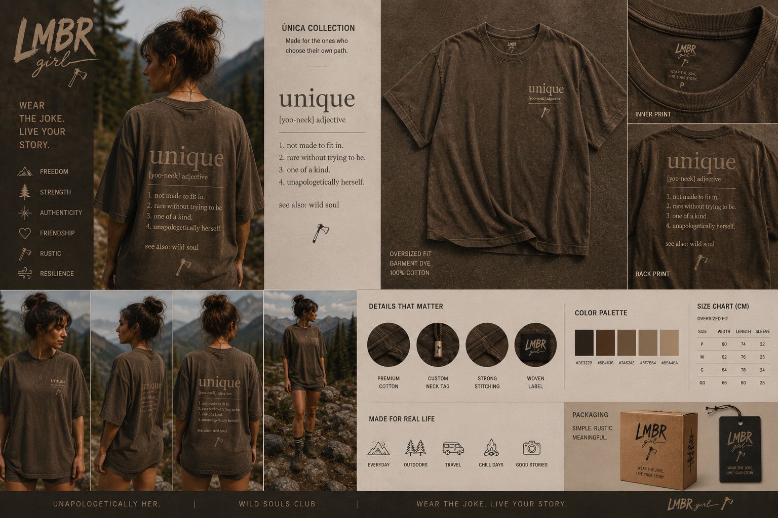 Tee unique — Unica Collection, brown garment dyed